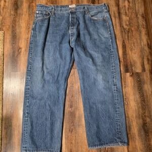 Levis 501 Jeans Mens 46x34 Dark Wash Button Fly Straight Y2K Workwear